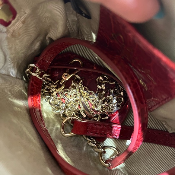 Alice + Olivia Mini Red Crocodile-Embossed Handbag - Picture 7 of 7